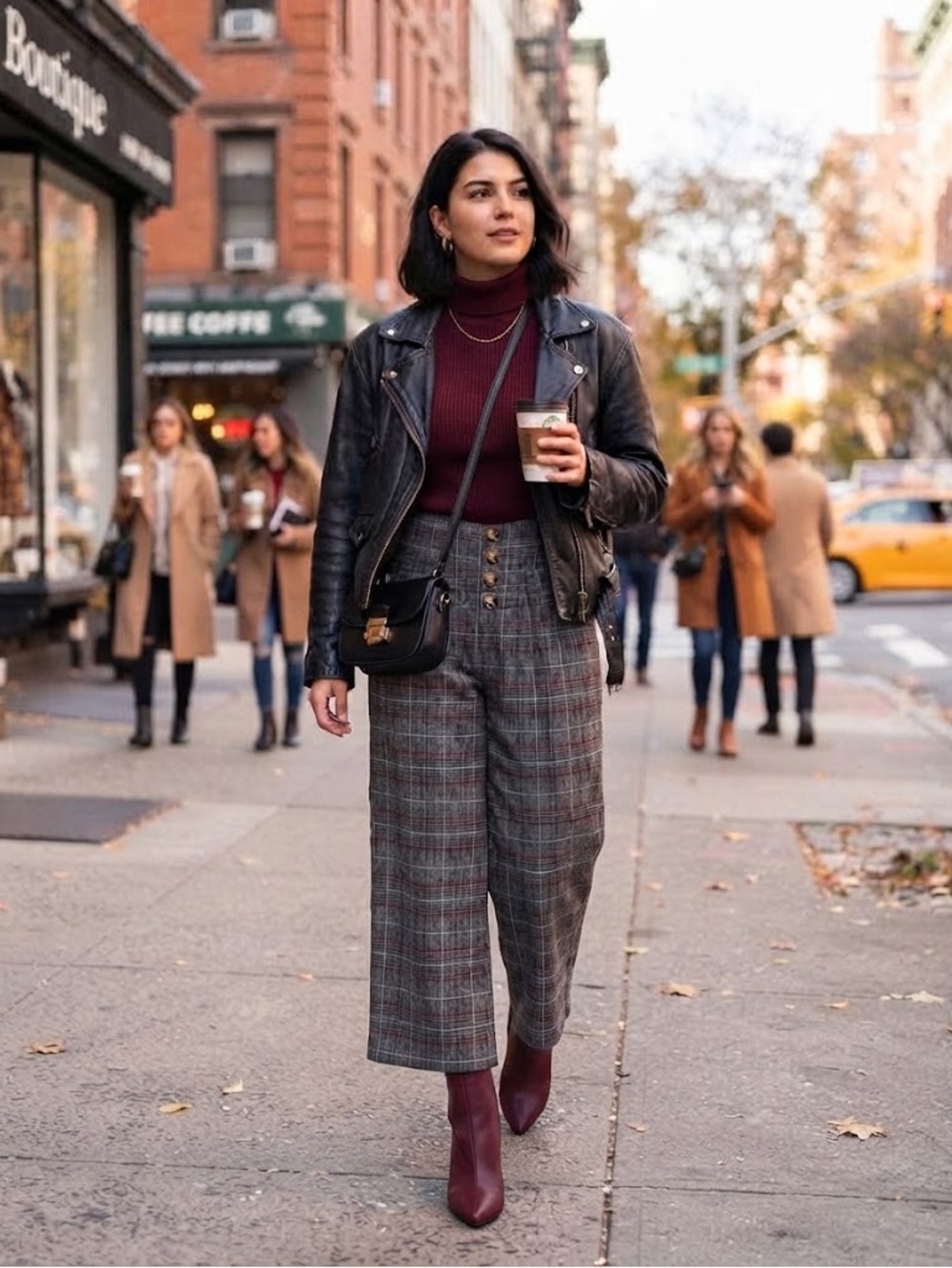 URBAN Romantics Gray Plaid Wide-Leg Culottes with Red Stripe Detail
